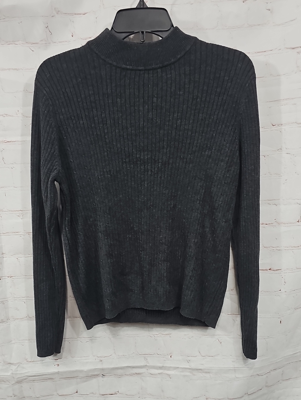 Laura Scott Charcoal Ribbed Mock Neck Sweater